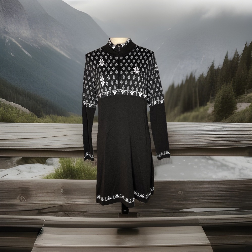 Newland Sport Dress Women's M Black White Nordic Fair Isle Knitwear Ski